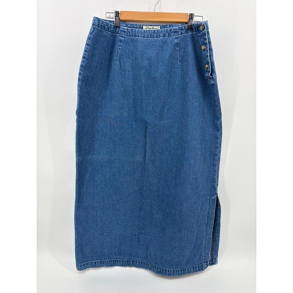 Eddie Bauer Skirt, Blue Denim Vintage Maxi Cotton Jean, Straight, Women's‎ 14